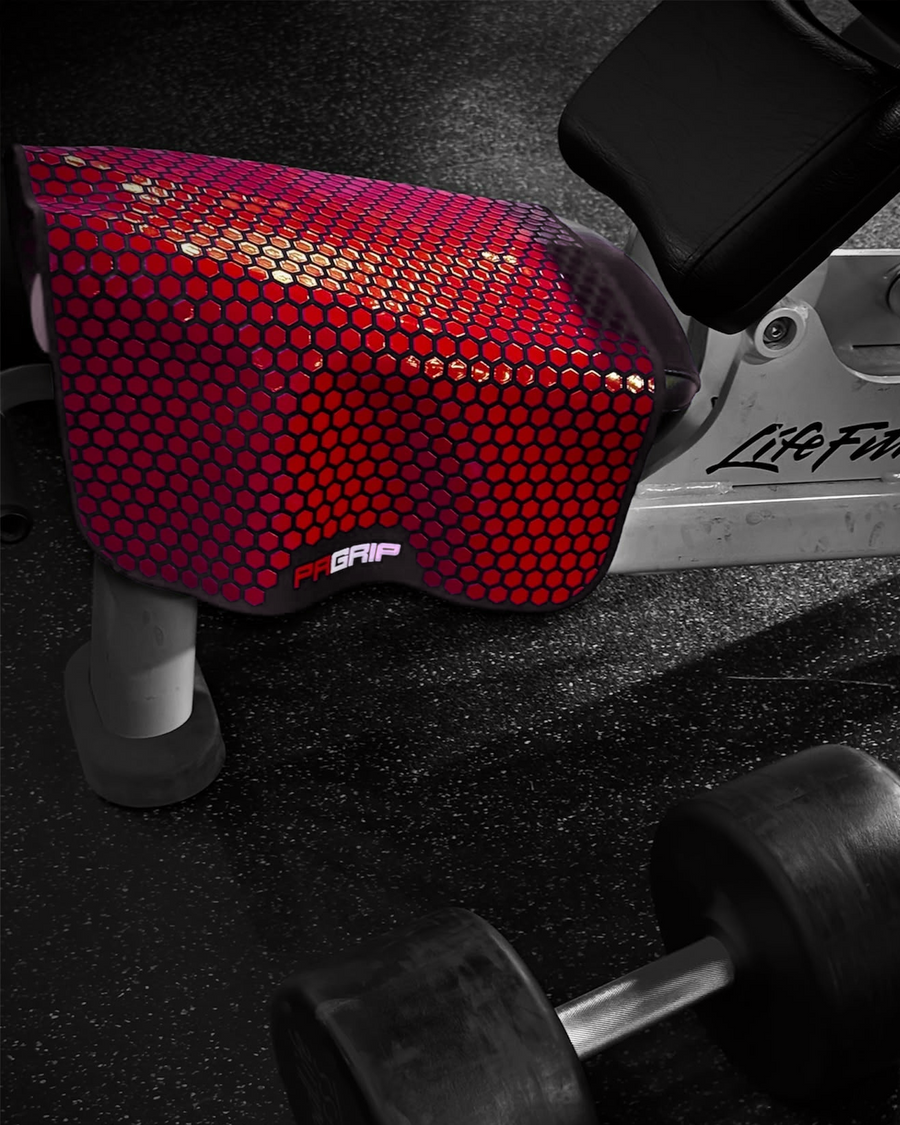 PR Grip mat draped over the edge of a bench seat